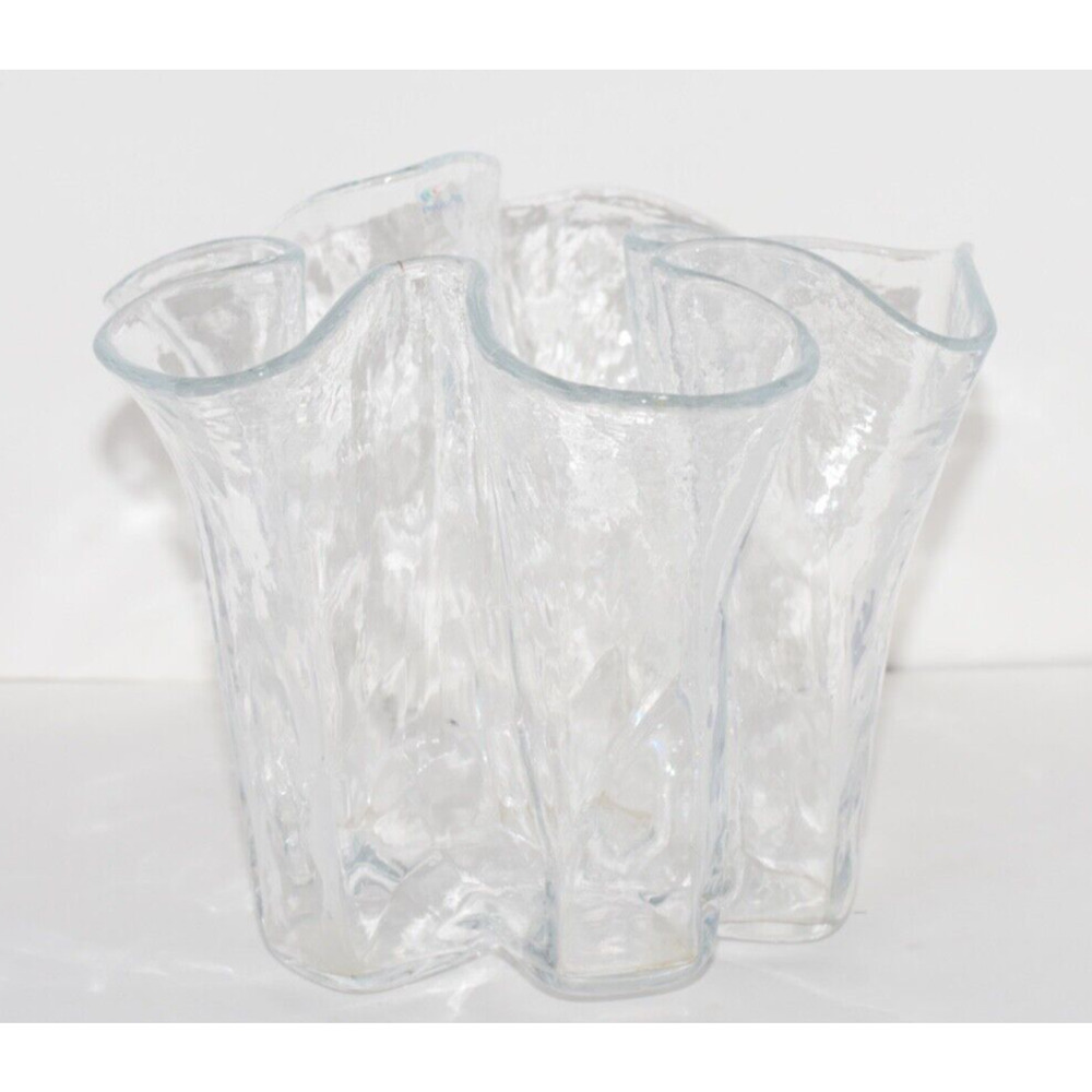 Muurla "Eva" Scandinavian Clear Ice Handkerchief Scalloped Art Glass Vase MCM